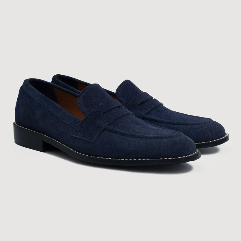 Baxton Blu Suede Leather Loafers da Uomo
