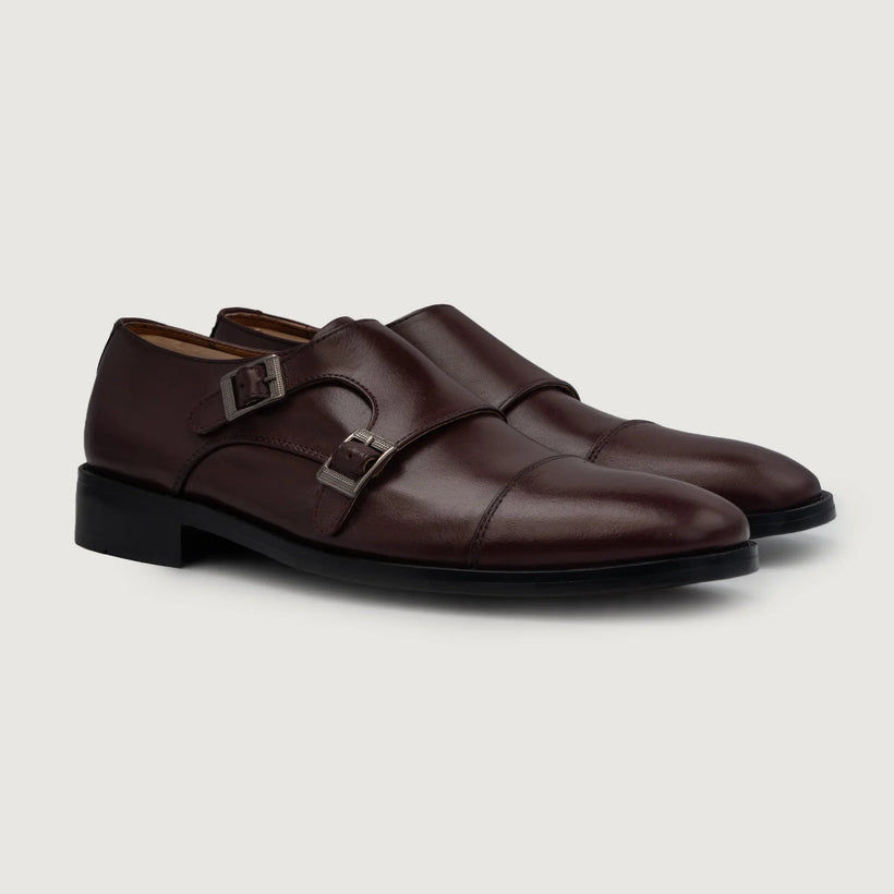 Boston Double Monk Strap Bordeaux Leather Shoes da Uomo