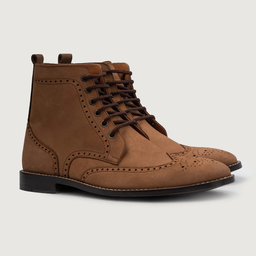 Duster Brogues Derby Marrone Nubuck Leather Boots da Uomo