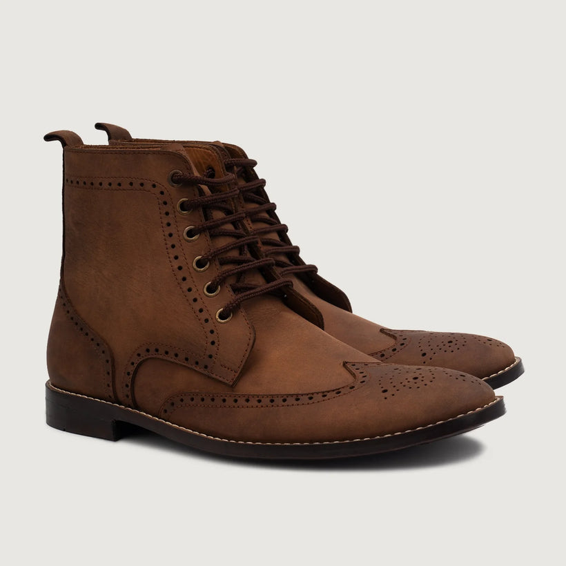 Duster Brogues Derby Oil Pull-up Marrone Leather Boots da Uomo