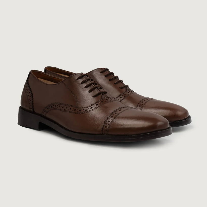 Grigioson Brogues Oxford Marrone Leather Shoes da Uomo