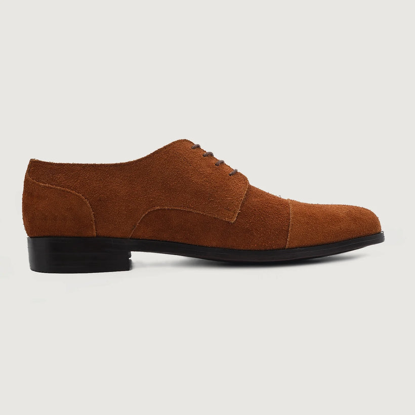 Brown Goatskin Suede Leather Shoes - Goodyear Welt Construction & Front Toe Box Detail