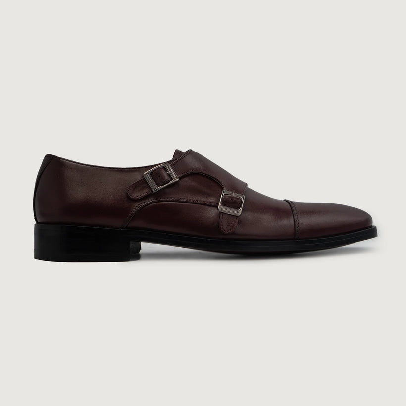 Boston Double Monk Strap Bordeaux Leather Shoes da Uomo