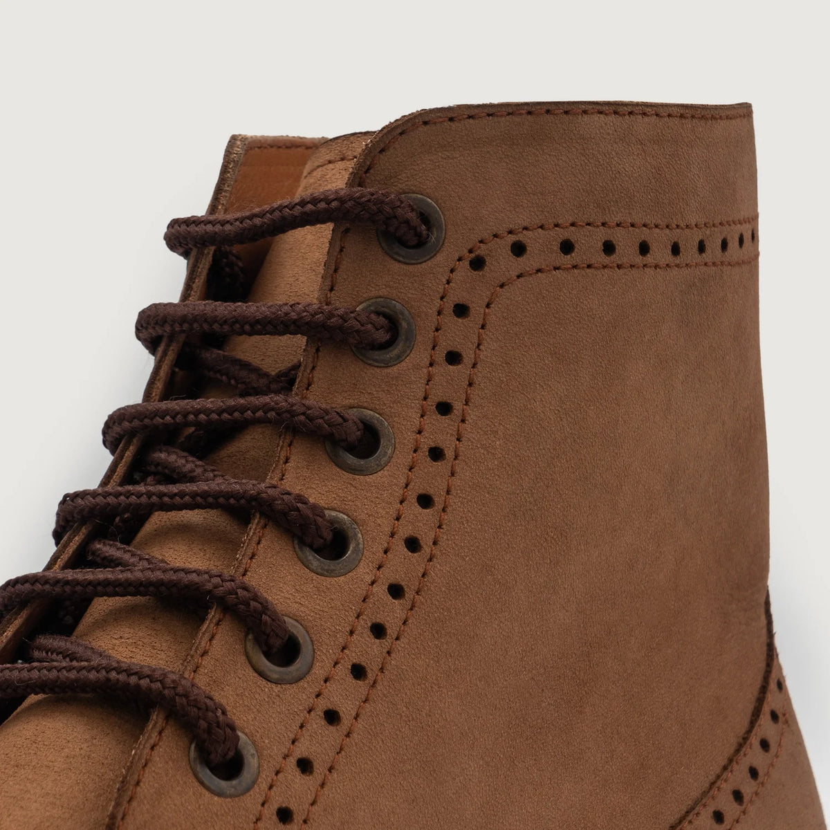Dettaglio ravvicinato of Classic Collar & Heavy-Duty Zipper Hardware on Duster Brogues Derby Marrone Nubuck Stivali in pelle da Uomo For Men