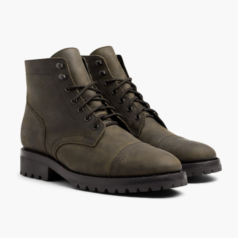 Captain StormKing® Dark Olive Matte Leather Boots da Uomo
