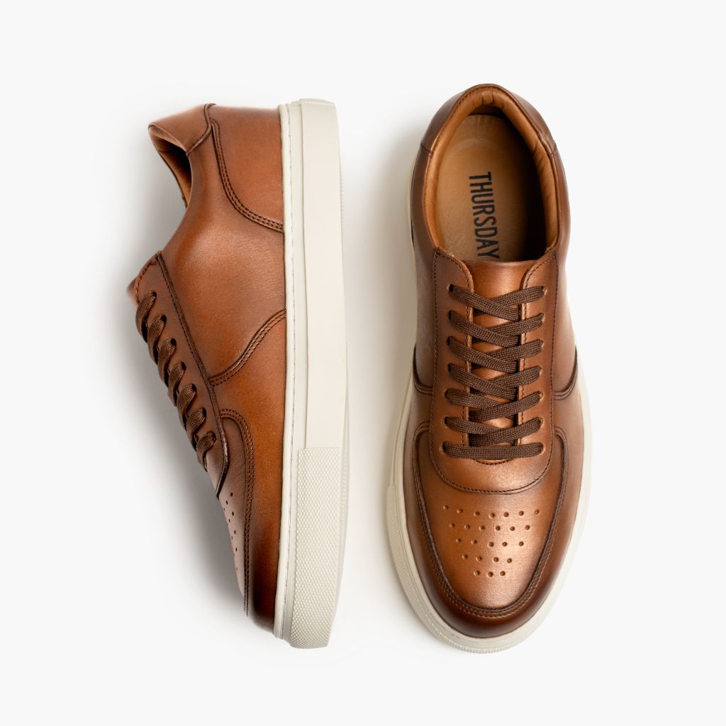 Court Toffee x Off-Bianco Sneakers in pelle da Uomo - Contrafforte tallone rinforzato & doppie cuciture di precisione