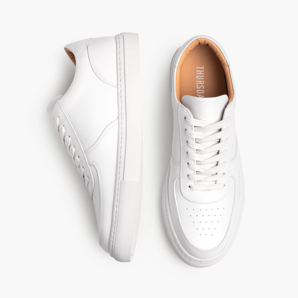 Court Bianco Sneakers in pelle da Uomo - Contrafforte tallone rinforzato & doppie cuciture di precisione