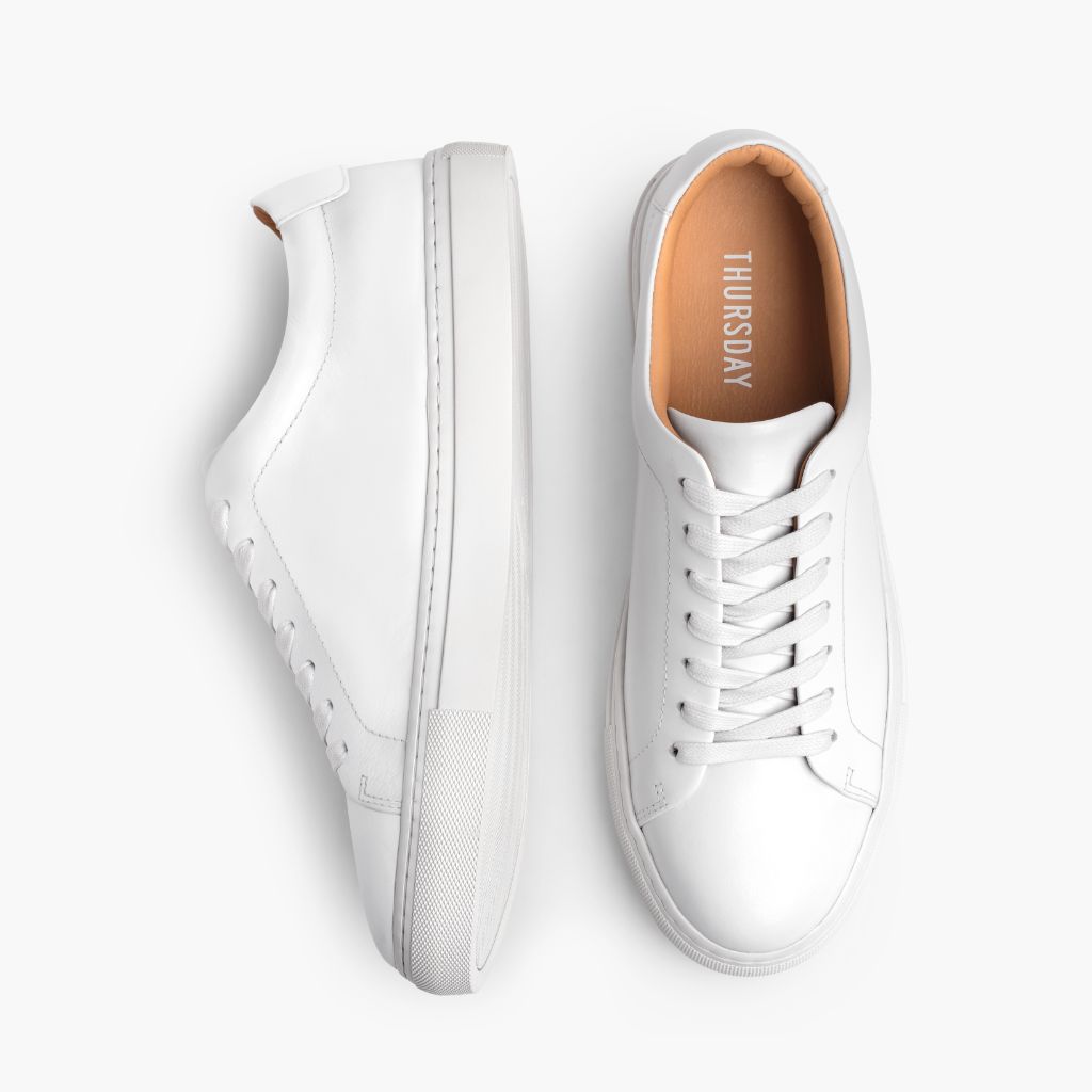 Encore White Leather Sneakers - Contrafforte tallone rinforzato & doppie cuciture di precisione