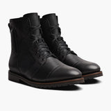 Casa Moto Black Leather Boots in Black Full-Grain Leather - Front Profile View & Tailored Silhouette | Buy Online