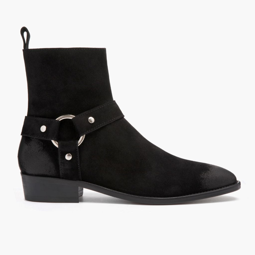 Black Goatskin Suede Leather Boots - Costruzione Goodyear a guardolo & dettaglio puntale