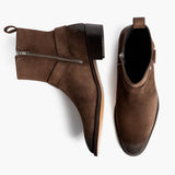 Harness Dark Brown Suede Leather Boots - Reinforced Heel Counter & Precision Double-Row Stitching Detail