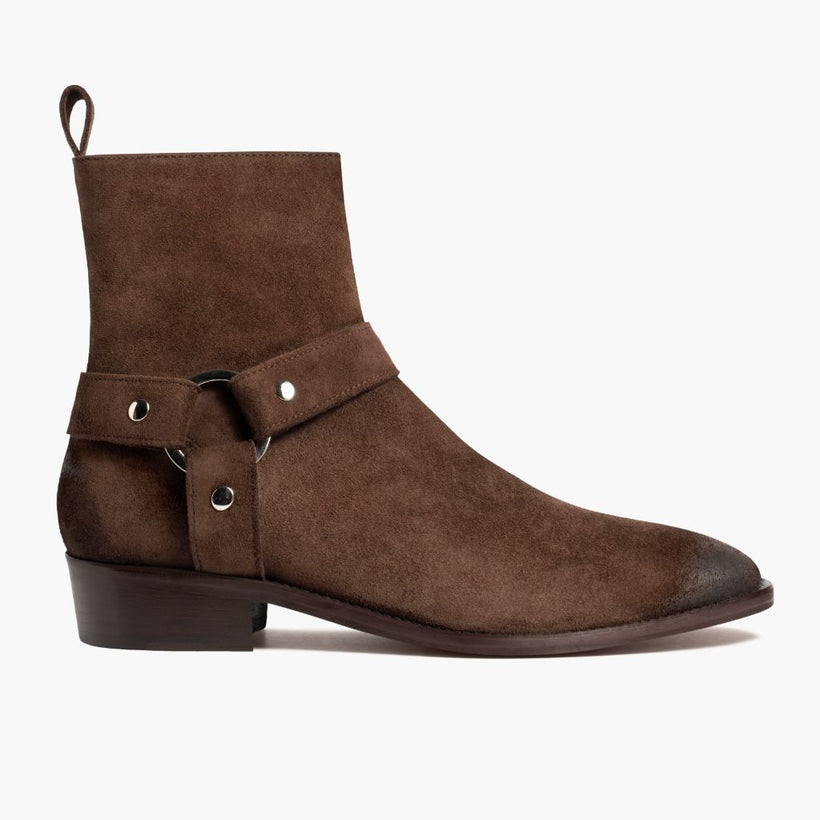 Harness Marrone Scuro Suede Stivali in pelle da Uomo
