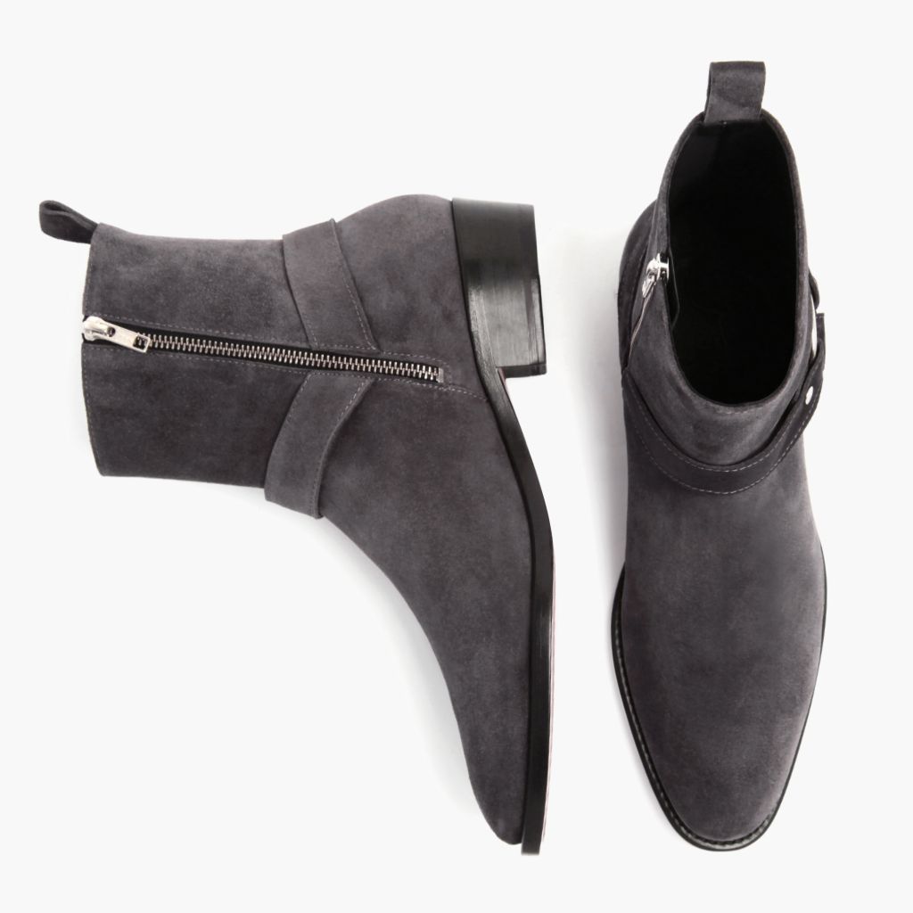 Harness Grigio Suede Stivali in pelle da Uomo - Contrafforte tallone rinforzato & doppie cuciture di precisione
