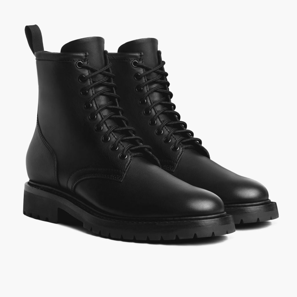 Stomper Nero (No Zipper) Stivali in pelle da Uomo For Men - Contrafforte tallone rinforzato & doppie cuciture di precisione