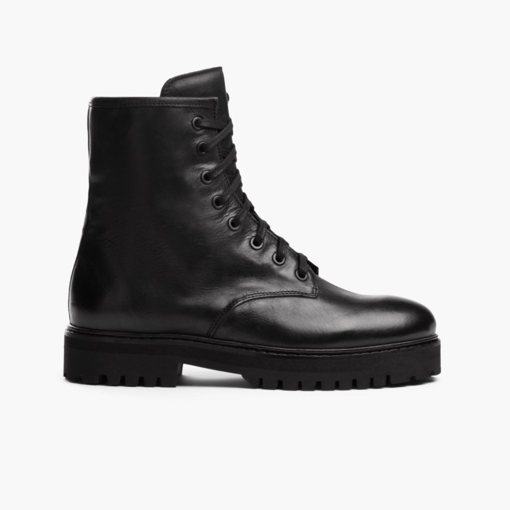 Combat Nero Stivali in pelle da Donna in vera pelle bovina nera - Vista laterale | Acquista online