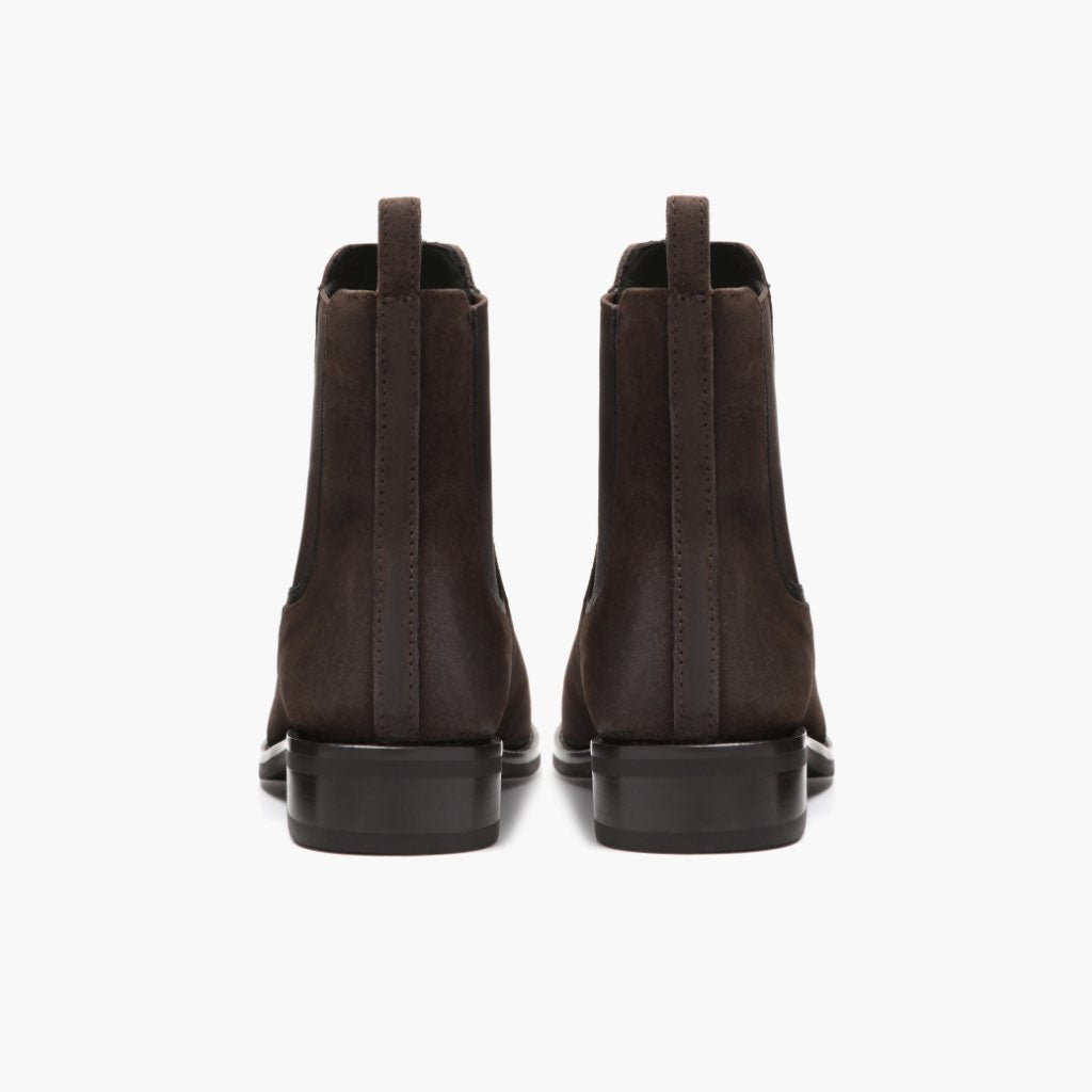 High-Traction Rubber Outsole & Lug Tread Pattern on Duchess Marrone Scuro Suede Stivali in pelle da Donna