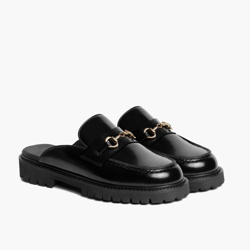 Penny Mule Nero & Gold Leather Loafers da Donna