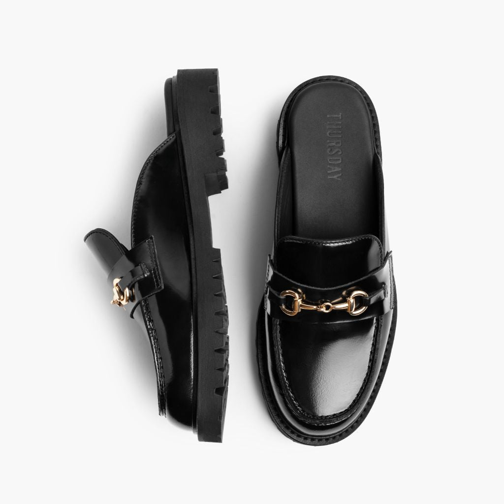Penny Mule Nero & Gold Mocassini in pelle da Donna - Contrafforte tallone rinforzato & doppie cuciture di precisione