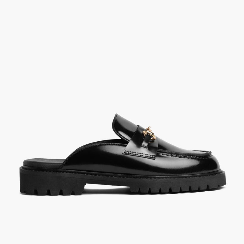 Penny Mule Nero & Gold Leather Loafers da Donna