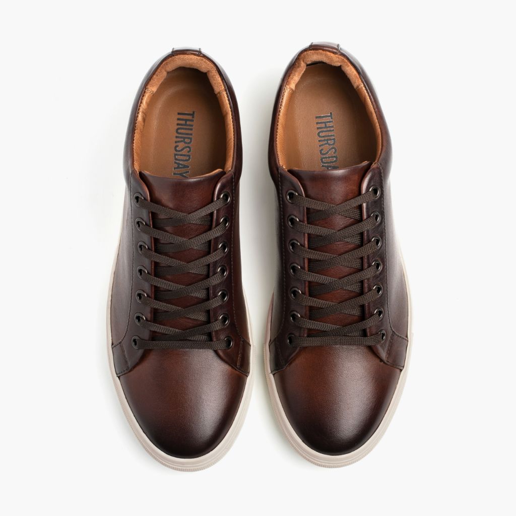 Premier Low Top Coffee Sneakers in pelle da Uomo For Men - Contrafforte tallone rinforzato & doppie cuciture di precisione