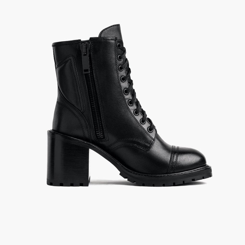 Women's Rebel Black Leather Boots in Black Full-Grain Leather - Lateral Side Profile View | Buy Online
