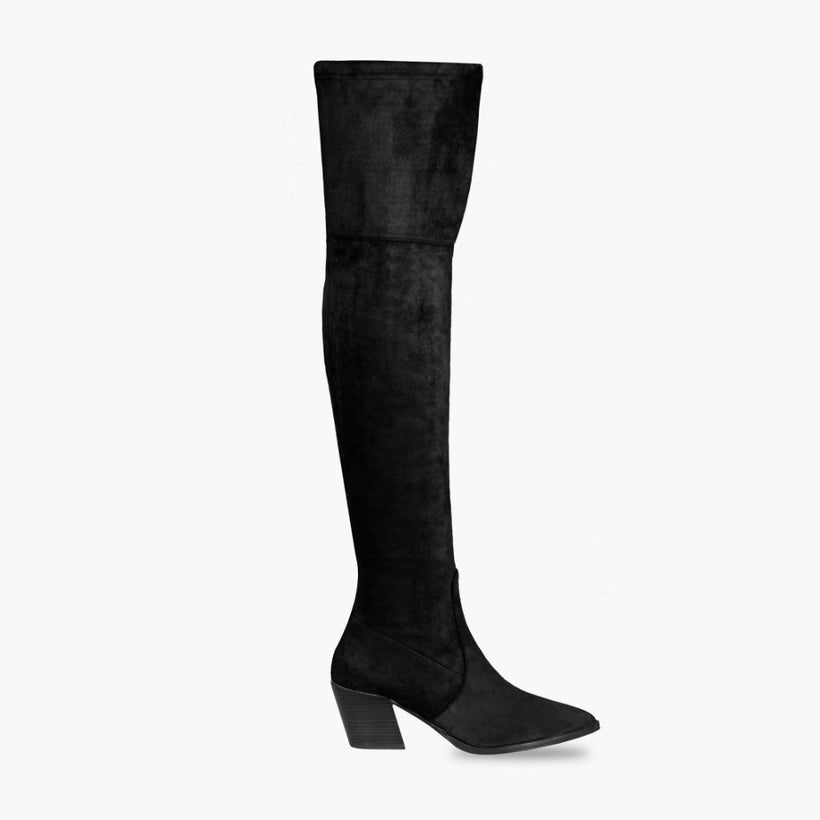 Women's Tempest Black Leather Boots in Black Full-Grain Leather - Lateral Side Profile View | Buy Online