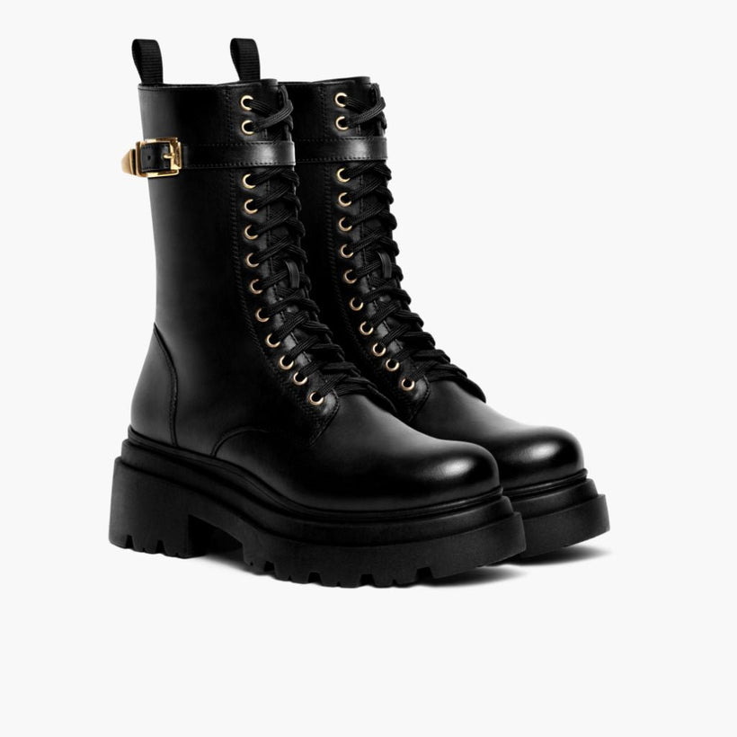 Fatale Nero & Gold Leather Boots da Donna