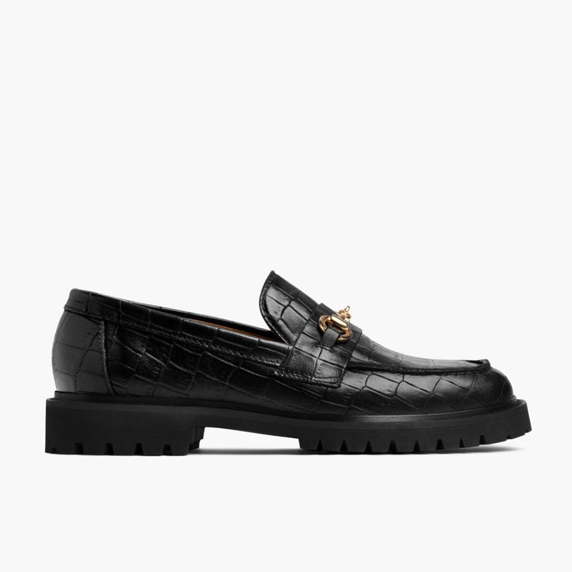 Penny Nero & Gold Croco Leather Loafers da Donna