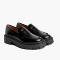 Penny Platform Black Leather Loafers