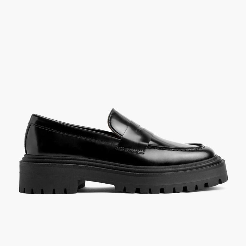 Penny Platform Nero Leather Loafers da Donna