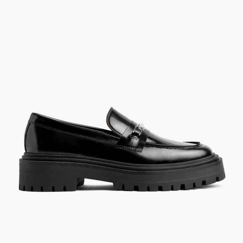 Penny Platform Nero & Silver Leather Loafers da Donna