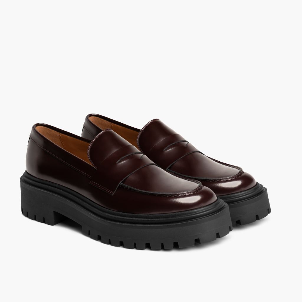Penny Platform Bordeaux Stivali in pelle da Donna in Burgundy Full-Grain Leather - Vista laterale | Acquista online
