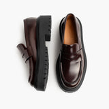 Women's Penny Platform Burgundy Leather Boots - Reinforced Heel Counter & Precision Double-Row Stitching Detail