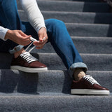 High-Traction Rubber Outsole & Lug Tread Pattern on Murphy Low Top Maroon Leather Sneakers