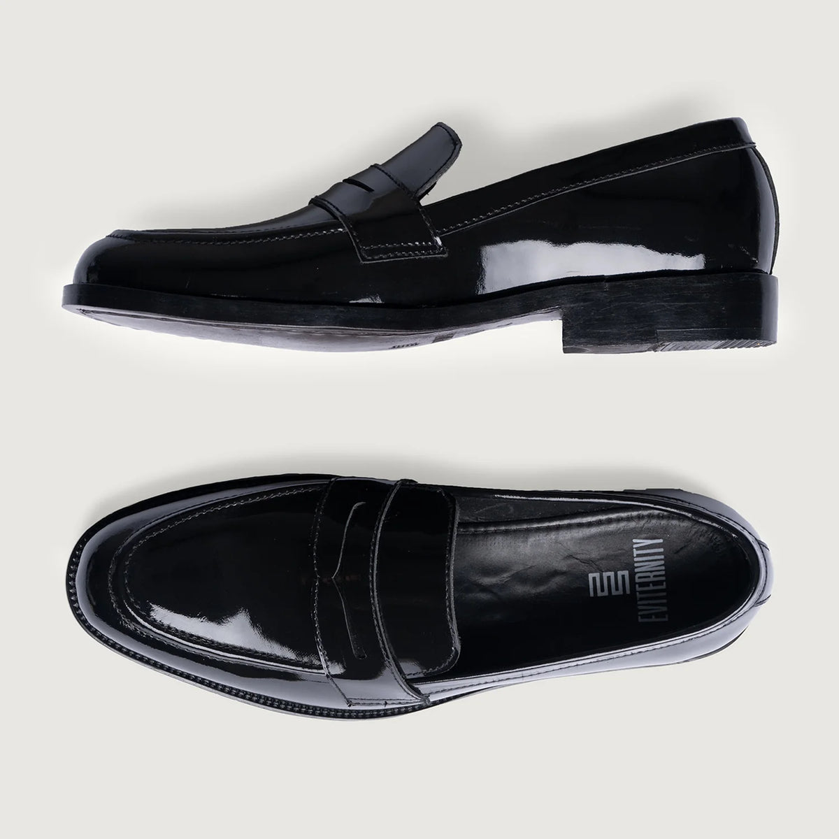 Baxton Nero Patent Mocassini in pelle da Uomo For Men - Contrafforte tallone rinforzato & doppie cuciture di precisione