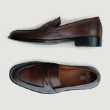 Baxton Burnished Brown Leather Loafers For Men - Reinforced Heel Counter & Precision Double-Row Stitching Detail