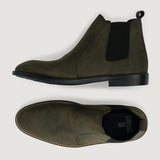 Clarkson Chelsea Olive Pullup Leather Boots - StudGuard - Reinforced Heel Counter & Precision Double-Row Stitching Detail