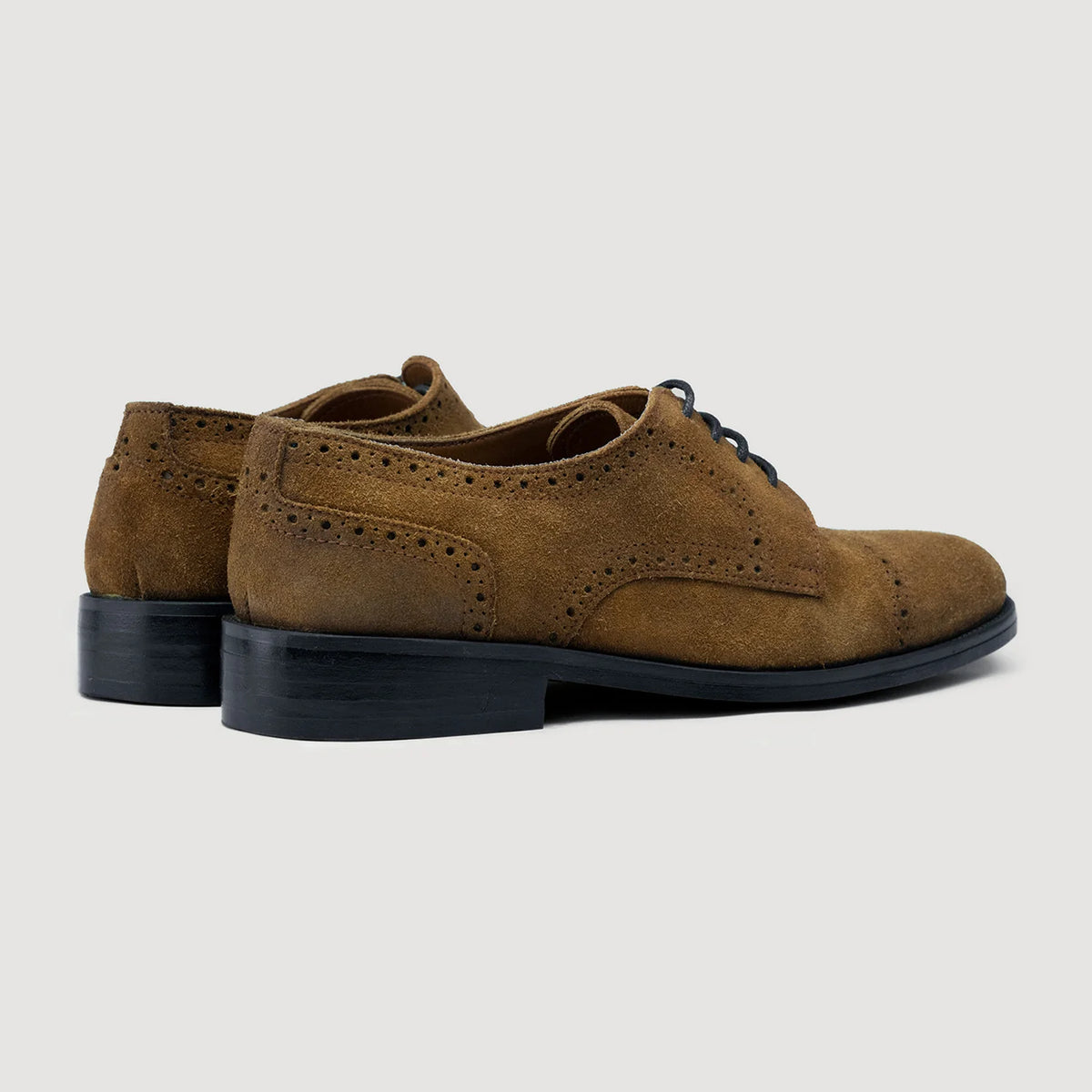 High-Traction Rubber Outsole & Lug Tread Pattern on Dirk Brogues Derby Brown Suede Leather Shoes StudGuard For Men