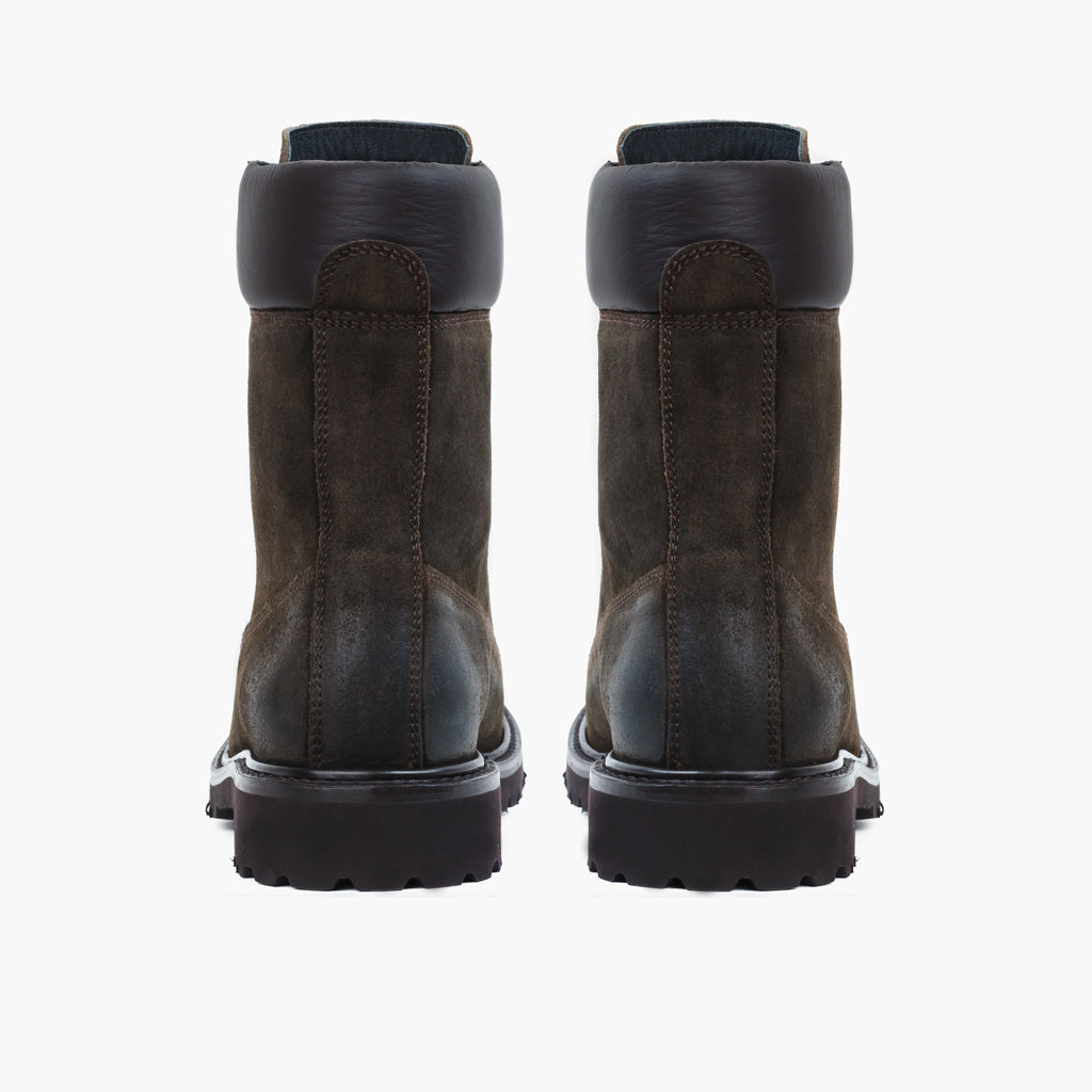 Explorer Dark Olive Suede Leather Boots - Reinforced Heel Counter & Precision Double-Row Stitching Detail