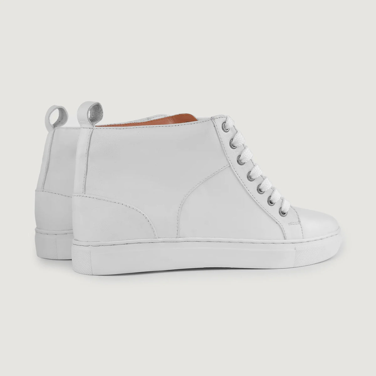 Marty High Top Bianco Sneakers in pelle da Uomo - Contrafforte tallone rinforzato & doppie cuciture di precisione