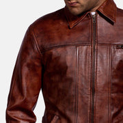 Men's Abstract Bordeaux Giacca in Pelle da Uomo - Lateral Side Profile View Showing Sleeve Cut &amp; Athletic Taper Fit