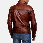 Dettaglio ravvicinato of Shirt &amp; Zipper Hardware on Men's Abstract Bordeaux Giacca in Pelle da Uomo