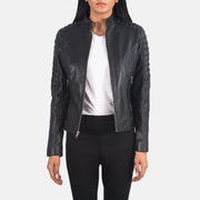 Women's Adalyn Trapuntato Nero Giacca Biker in Pelle da Donna in Black Sheepskin Leather - Vista frontale e linea su misura | Acquista online