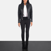Women's Adalyn Trapuntato Nero Giacca Biker in Pelle da Donna - Lateral Side Profile View Showing Sleeve Cut &amp; Athletic Taper Fit