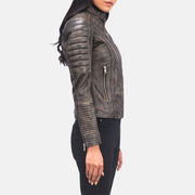 Distressed Brown Goatskin Leather Biker Jacket - Vista posteriore Showing Tailored Shoulder Fit &amp; Clean Hemline