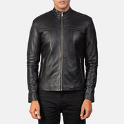 Men's Adornica Nero Giacca Biker in Pelle da Uomo - Lateral Side Profile View Showing Sleeve Cut &amp; Athletic Taper Fit