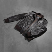 Styled Fit Perspective of Men's Agent Shadow Marrone Bomber in Pelle da Uomo on Model - Natural Daylight Drape
