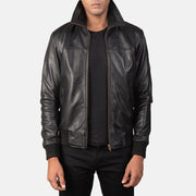 Men's Air Rolf Nero Bomber in Pelle da Uomo in Black Sheepskin Leather - Vista frontale e linea su misura | Acquista online