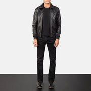 Men's Air Rolf Nero Bomber in Pelle da Uomo - Lateral Side Profile View Showing Sleeve Cut &amp; Athletic Taper Fit