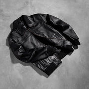 Styled Fit Perspective of Men's Air Rolf Nero Bomber in Pelle da Uomo on Model - Natural Daylight Drape